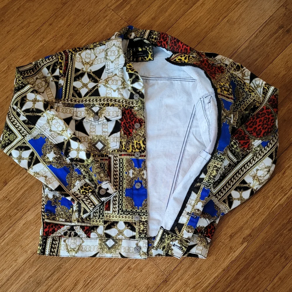 ZARA CHAIN PRINT VERSACE STYLE DENIM JACKET SIZE S NEW. - Picture 8 of 10
